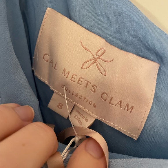 GAL MEETS GLAM Light Blue A-Line Midi Dress Asymmetrical Neck Bow Fit and Flare - Picture 4 of 6